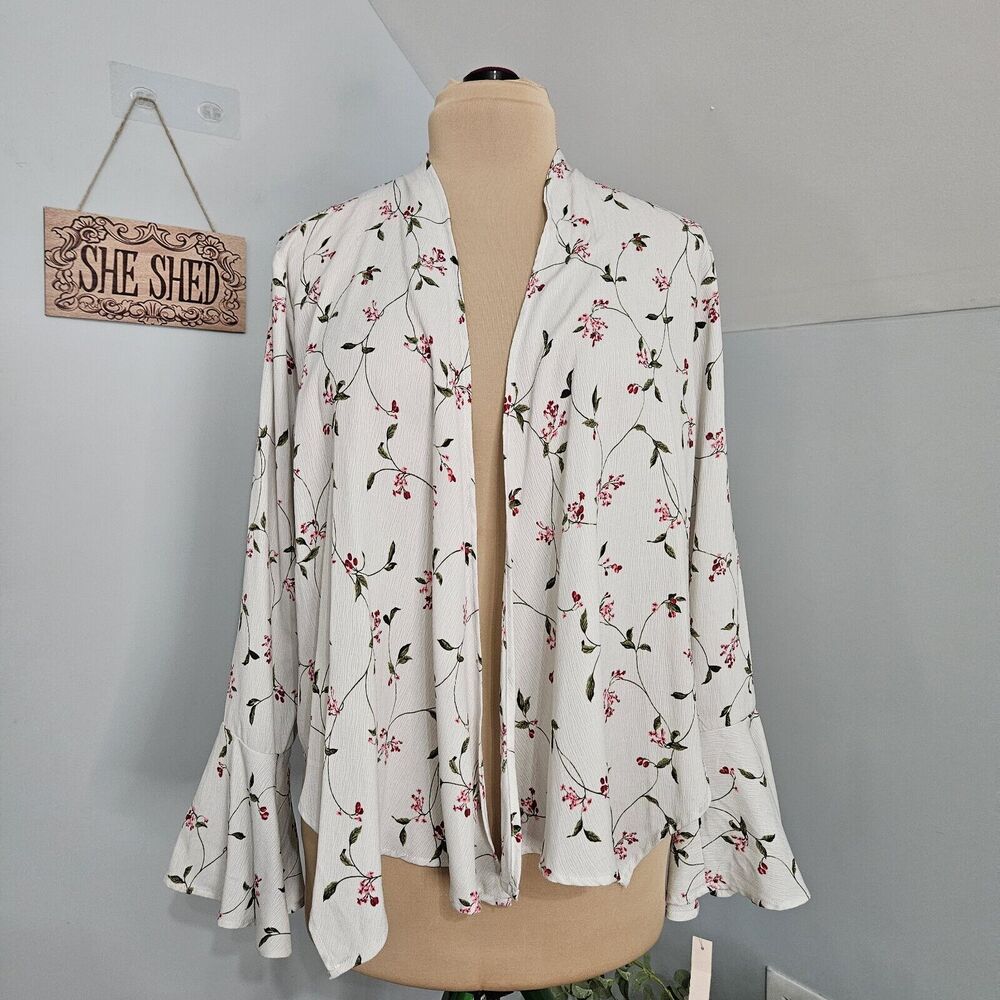 New Tempted Los Angeles Womens XL Cardigan Floral Long Bell Sleeve Kimono - Picture 2 of 14
